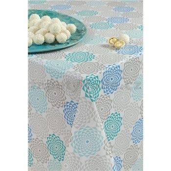 Obrusy návin 20 m x 140 cm geometrické kvety modro sivé