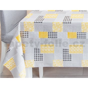 Obrusy návin 20 m x 140 cm patchwork sivo-žltý