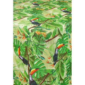 Obrusy návin 20 m x 140 cm jungle s tukany s textilnou štruktúrou