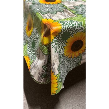 Obrusy návin 20 m x 140 cm slnečnica so zelenými ornamentami