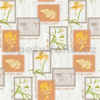 Obrusy návin 20 m x 140 cm žlté kvety s listami