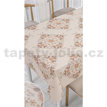 Obrusy návin 20 m x 140 cm kvetinový vzor na béžovom podklade