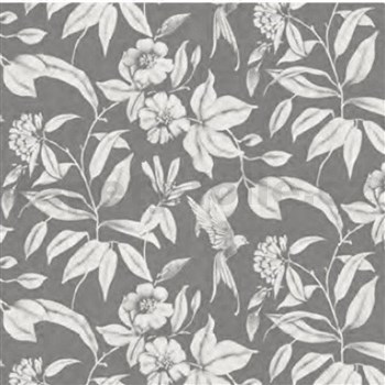 Obrusy návin 20 m x 140 cm botanický motív sivo-biely