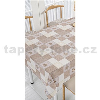 Obrusy návin 20 m x 140 cm béžovo-hnedý s ornamentami