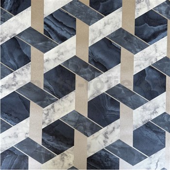 Vliesové tapety na stenu betón Carrara modro-zlatý