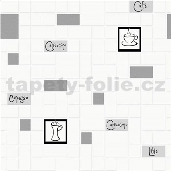 Vinylové tapety na stenu obklad bielo-sivý s nápismi