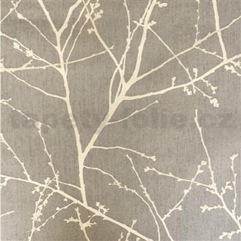 Vliesové tapety na stenu popínavé vetvičky zlaté na hnedom podklade