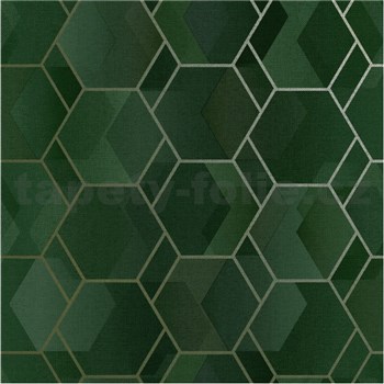 Vliesové tapety na stenu Holden hexagony zeleno-zlaté - POSLEDNÉ KUSY