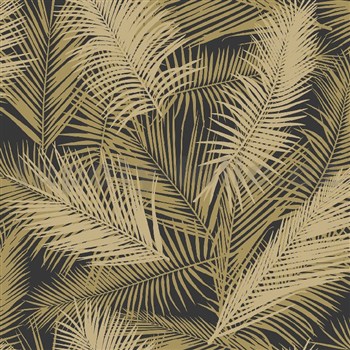 Vliesové tapety na stenu IMPOL EDEN palmové listy hnedo-zlaté s metalickým odleskom