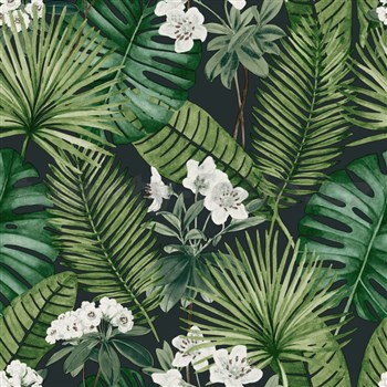 Vliesové tapety na stenu tropical listy na čiernom podklade
