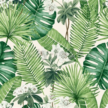 Vliesové tapety na stenu tropical listy na bielom podklade