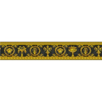 Luxusné vliesové bordúry Versace III barokový kvetinový vzor čierno-zlatý-POSLEDNÉ KUSY