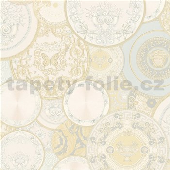 Luxusné vliesové  tapety na stenu Versace III koláž bielo-béžová