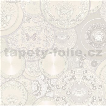 Luxusné vliesové  tapety na stenu Versace III koláž bielo-strieborná