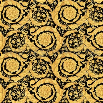 Luxusné vliesové tapety Versace III barokový kvetinový vzor žlto-čierny-POSLEDNÉ KUSY