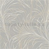 Vliesové tapety na stenu Felicita jemné listy hnedo-krémové na sivom podklade - POSLEDNÉ