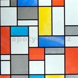 ZVYŠKOVÁ METRÁŽ - samolepiace tapety na sklo transparentné design Mondriaan farebné  67,5 cm