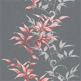 Vliesové tapety na stenu Hailey popínavé listy červené na tmavo sivom podklade - POSLEDNÉ KUSY
