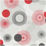 Vliesové tapety na stenu IMPOL Novara 3 lúčovité kruhy červeno-sivé na bielom podklade