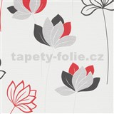 Vliesové tapety na stenu IMPOL Novara 3 kvety červeno-sivé na bielom podklade