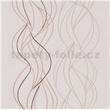 Vliesové tapety na stenu IMPOL Novara 3 vlnovky hnedo-béžové na krémovom podklade