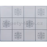 Obkladové panely 3D PVC rozmer 440 x 580 mm obklad malý biely so strieborným dekorom