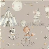 Vliesové tapety na stenu RASCH zvieratká cirkus na béžovom podklade