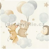Vliesové tapety na stenu RASCH zvieratká a balóniky béžovo-modré