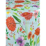 Obrus metráž veľké kvety na modrom podklade s textilnou štruktúrou - POSLEDNÉ METRY