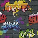 Papierové tapety na stenu IMPOL graffiti na tmavo sivej tehlovej stene