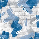 Vliesové tapety na stenu IMPOL Pop maľba modrá na tehlovej stene