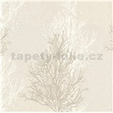 Vinylové tapety na stenu Adelaide stromčeky bielo-hnedé na krémovom podklade