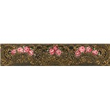 Vliesové bordúry IMPOL ruže so zlatými ornamentami na čiernom podklade 13,5 cm x  5 m