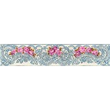 Vliesové bordúry IMPOL ruže s modrými ornamentami na bielom podklade 13,5 cm x  5 m