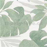 Vliesové tapety na stenu Avalon listy s kvetmi zelené na bielom podklade - POSLEDNÉ KUSY