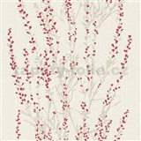 Vliesové tapety na stenu Blooming vetvičky strieborné s červenými lístkami