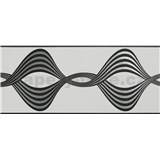 Vliesové bordúry vlnovky čierno-strieborné na bielom podklade rozmer 5 m x 17 cm