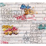 Papierové tapety na stenu biele tehly s graffiti
