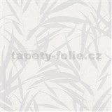 Vliesové tapety na stenu Ella bambusové listy strieborné na bielej textilnej štruktúre
