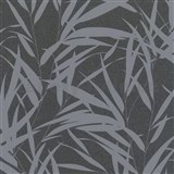 Vliesové tapety na stenu Ella bambusové listy sivé na čierne textilne štruktúre - POSLEDNÉ KUSY