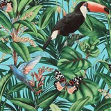 Vliesové tapety na stenu IMPOL Paradisio 2 fauna a flora na tyrkysovom podklade