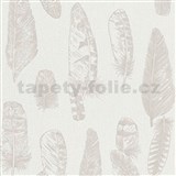 Vliesové tapety na stenu Scandinja perie hnedé na krémovom podklade - POSLEDNÉ KUSY