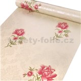 Samolepiace tapety ružové kvety na krémovom podklade 45 cm x 10 m