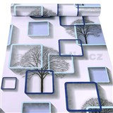 Samolepiace tapety stromy s rámčekmi s 3D efektom modré 45 cm x 10 m