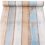 Samolepiace tapety drevo s krémovo-modrou patinou 45 cm x 10 m