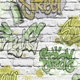 Papierové tapety na stenu Freestyle grafitti zelené na bielej tehlovej stene