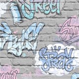 Papierové tapety na stenu Freestyle grafitti ružove na sivej tehlovej stene
