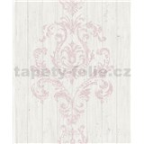 Vliesové tapety na stenu Facade drevený obklad s ružovým ornamentom