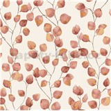 Vliesové tapety na stenu Greenery lístky brezy ružovo-hnedé na bielom podklade