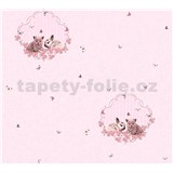 Detské vliesové tapety na stenu Little Stars zajačik a mačiatko na ružovom podklade